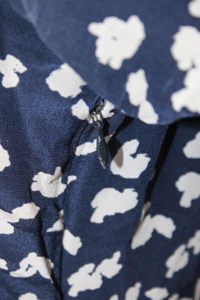 Tanya Taylor Women A-Line Silk V-Neck Short Blue Floral Dress 3/4 Sleeve Size 4