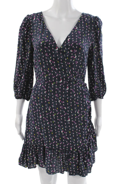 Tanya Taylor Women Multicolor Silk Wrap Dress V-Neck 3/4 Sleeve Size 4