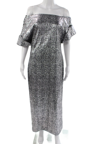 Christopher Kane Women Gray Animal Print Off the Shoulder Maxi Dress Size 46