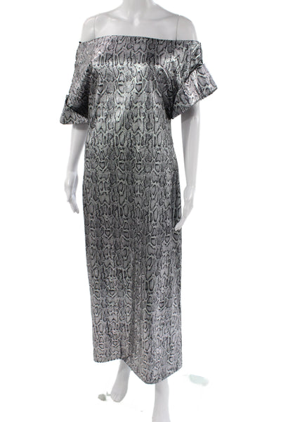 Christopher Kane Women Gray Animal Print Off the Shoulder Maxi Dress Size 46