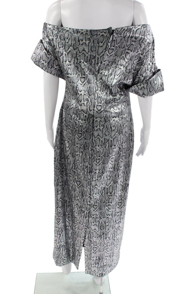 Christopher Kane Women Gray Animal Print Off the Shoulder Maxi Dress Size 46