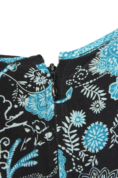 Tanya Taylor Women Mini Floral Silk Dress Long Sleeve Round Neck Black Size 10