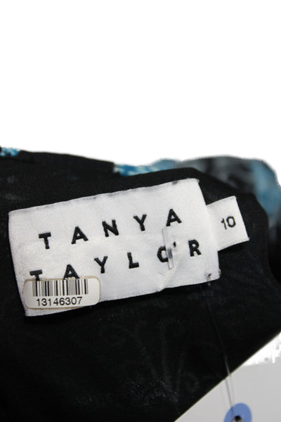 Tanya Taylor Women Mini Floral Silk Dress Long Sleeve Round Neck Black Size 10