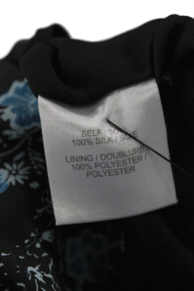 Tanya Taylor Women Mini Floral Silk Dress Long Sleeve Round Neck Black Size 10