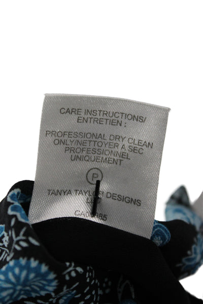 Tanya Taylor Women Mini Floral Silk Dress Long Sleeve Round Neck Black Size 10