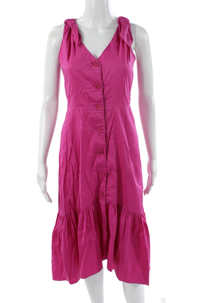 Shoshanna Women Shirt Dress Pink V Neck Sleeveless Button Mid Calf Size 0
