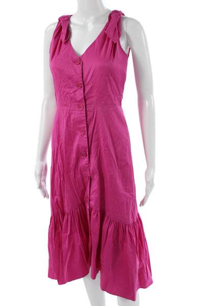 Shoshanna Women Shirt Dress Pink V Neck Sleeveless Button Mid Calf Size 0