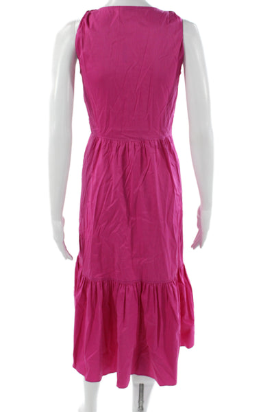Shoshanna Women Shirt Dress Pink V Neck Sleeveless Button Mid Calf Size 0