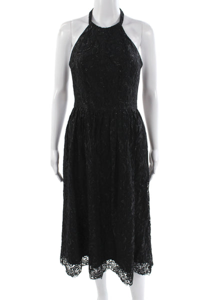 Shoshanna Womens Fit & Flare Halter Midi Dress Black Sleeveless Nylon Size 4