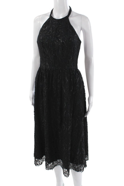 Shoshanna Womens Fit & Flare Halter Midi Dress Black Sleeveless Nylon Size 4