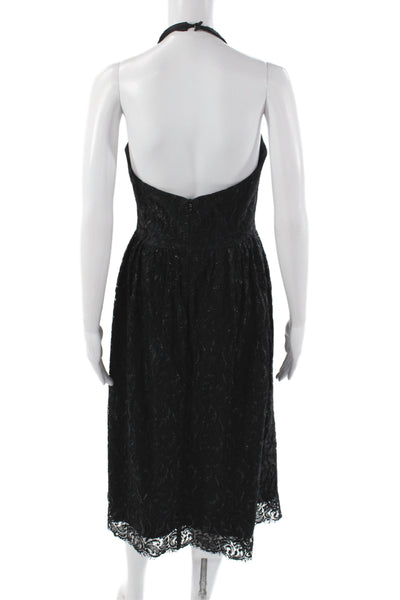 Shoshanna Womens Fit & Flare Halter Midi Dress Black Sleeveless Nylon Size 4