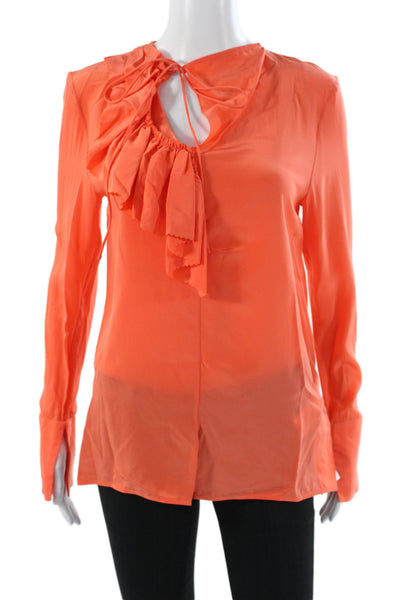 Victoria Beckham Women Silk Tunic Blouse Long Sleeve Tie Neck Orange Size 2