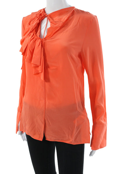 Victoria Beckham Women Silk Tunic Blouse Long Sleeve Tie Neck Orange Size 2