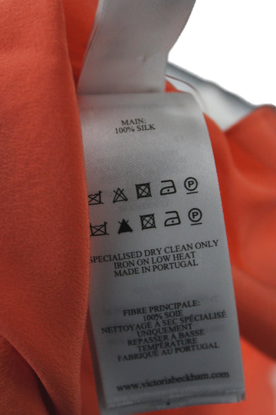 Victoria Beckham Women Silk Tunic Blouse Long Sleeve Tie Neck Orange Size 2