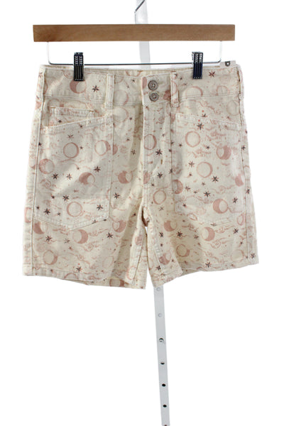 Anthropologie Womens Ivory Geometric Utility Shorts Cotton Size 25