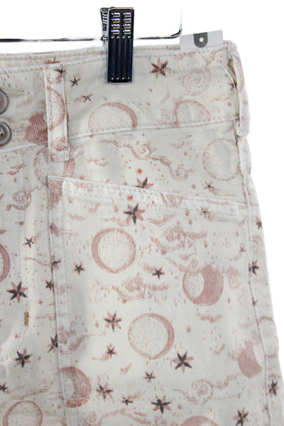 Anthropologie Womens Ivory Geometric Utility Shorts Cotton Size 25