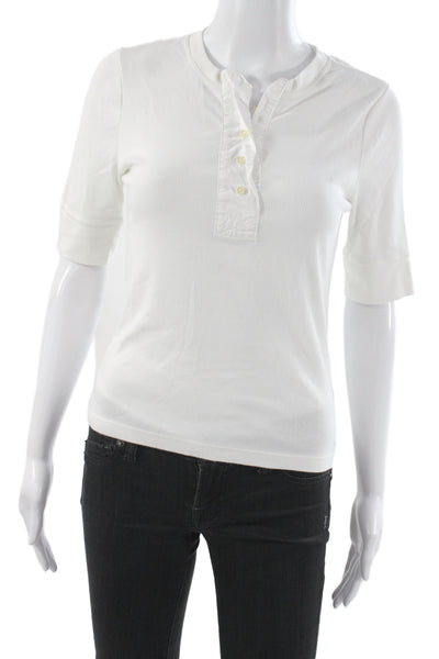 Banana Republic Women Basic Ribbed Henley Short Sleeve T Shirt White Size S