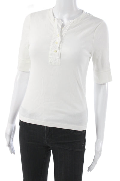 Banana Republic Women Basic Ribbed Henley Short Sleeve T Shirt White Size S