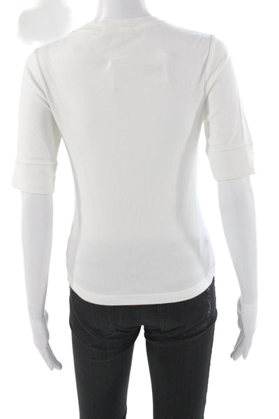 Banana Republic Women Basic Ribbed Henley Short Sleeve T Shirt White Size S