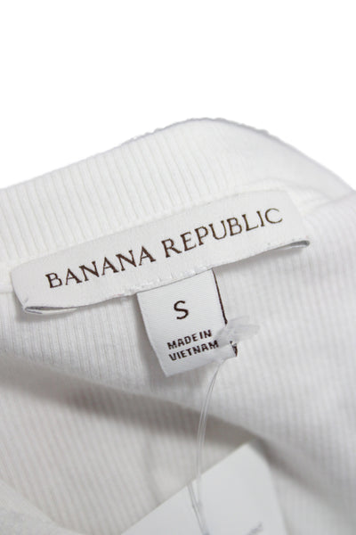 Banana Republic Women Basic Ribbed Henley Short Sleeve T Shirt White Size S