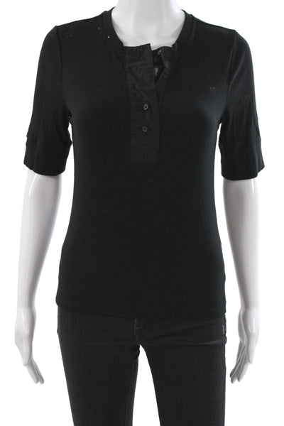 Banana Republic Women Basic Henley T-Shirt Black Short Sleeve Size S