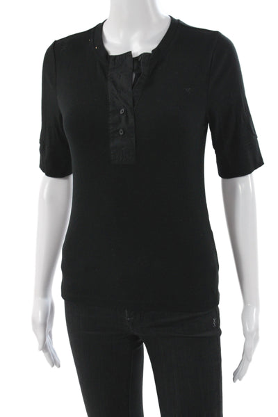 Banana Republic Women Basic Henley T-Shirt Black Short Sleeve Size S