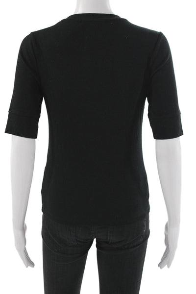 Banana Republic Women Basic Henley T-Shirt Black Short Sleeve Size S