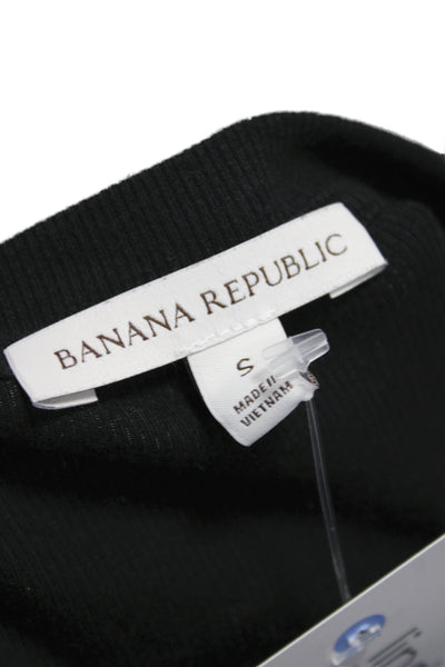 Banana Republic Women Basic Henley T-Shirt Black Short Sleeve Size S