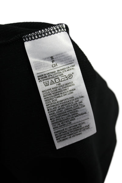 Banana Republic Women Basic Henley T-Shirt Black Short Sleeve Size S