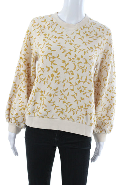 Ulla Johnson Womens Beige Floral Jersey Crew Neck Long Sleeve Cotton Size M