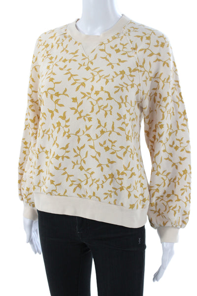 Ulla Johnson Womens Beige Floral Jersey Crew Neck Long Sleeve Cotton Size M