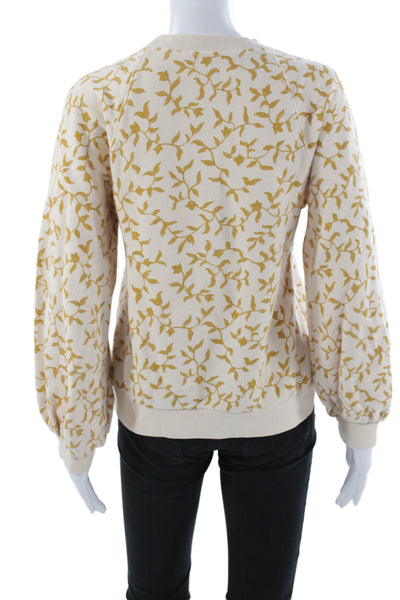 Ulla Johnson Womens Beige Floral Jersey Crew Neck Long Sleeve Cotton Size M