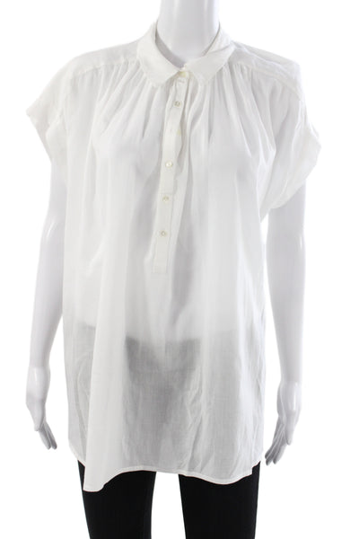 Nili Lotan Women Tunic Blouse White Collared Button Cotton Sleeveless Size S