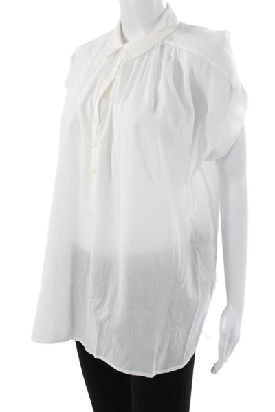 Nili Lotan Women Tunic Blouse White Collared Button Cotton Sleeveless Size S