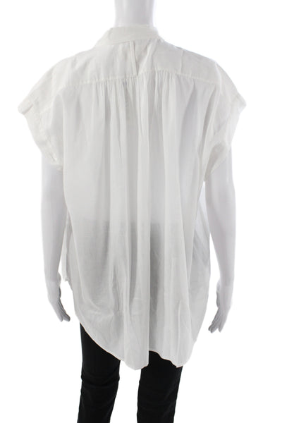 Nili Lotan Women Tunic Blouse White Collared Button Cotton Sleeveless Size S