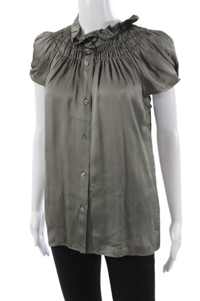 Calypso Saint Barth Women Basic Silk Gray High Neck Sleeveless Blouse Size M