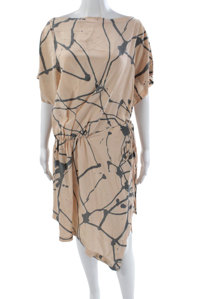 Robert Rodriguez Black Label Womens Blouson Dress Beige Silk Boat Neck Size L