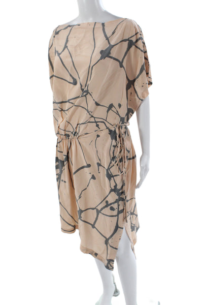 Robert Rodriguez Black Label Womens Blouson Dress Beige Silk Boat Neck Size L