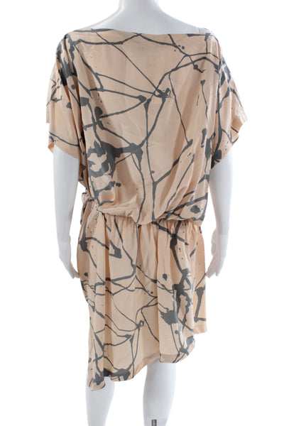 Robert Rodriguez Black Label Womens Blouson Dress Beige Silk Boat Neck Size L