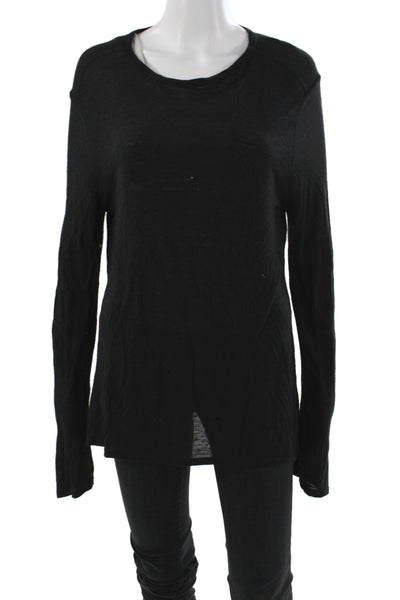 T Alexander Wang Women Black Basic T-Shirt Long Sleeve Round Neck Size L