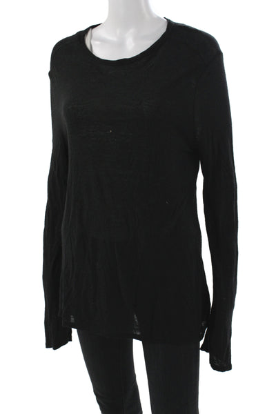 T Alexander Wang Women Black Basic T-Shirt Long Sleeve Round Neck Size L