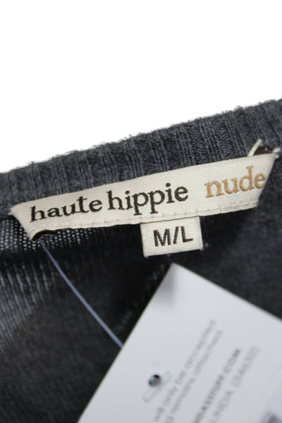 Haute Hippie Women Gray V-Neck Long Sleeve Solid Cardigan Size M