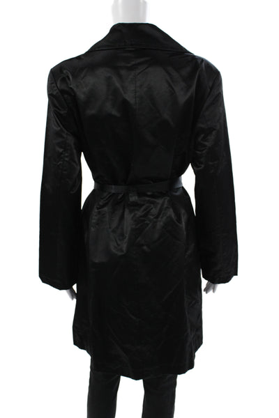 Adrienne Landau Womens Trench Coat Black Nylon Tie Waist Long Sleeve Size M