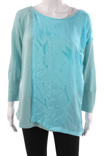 Christopher Fischer Women Cashmere Pullover Scoop Neck 3/4 Sleeve Blue Size L