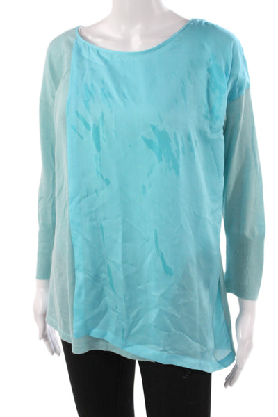 Christopher Fischer Women Cashmere Pullover Scoop Neck 3/4 Sleeve Blue Size L