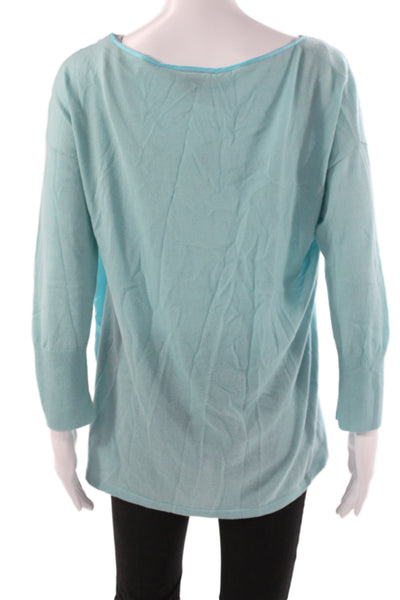Christopher Fischer Women Cashmere Pullover Scoop Neck 3/4 Sleeve Blue Size L