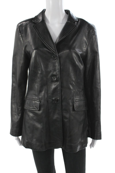 Siena Collection Womens Leather Basic Jacket Black Button Long Sleeve Size 12