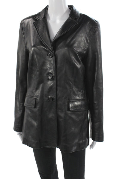 Siena Collection Womens Leather Basic Jacket Black Button Long Sleeve Size 12