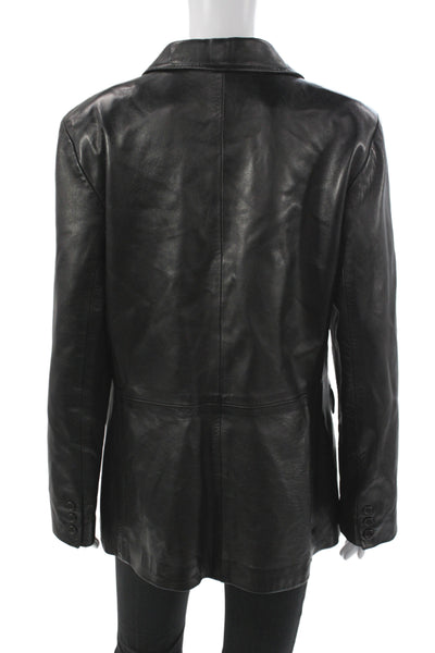 Siena Collection Womens Leather Basic Jacket Black Button Long Sleeve Size 12