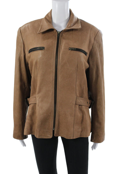 Siena Collection Womens Leather Basic Jacket Black Button Long Sleeve Size 12